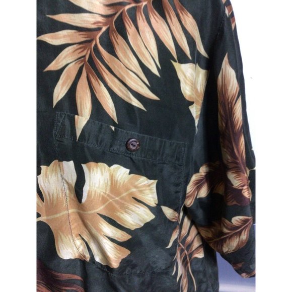 Silk Traders 100% Silk Surfing Hawaiian Aloha Button Up Shirt Leaf Mens Size L - Picture 4 of 5